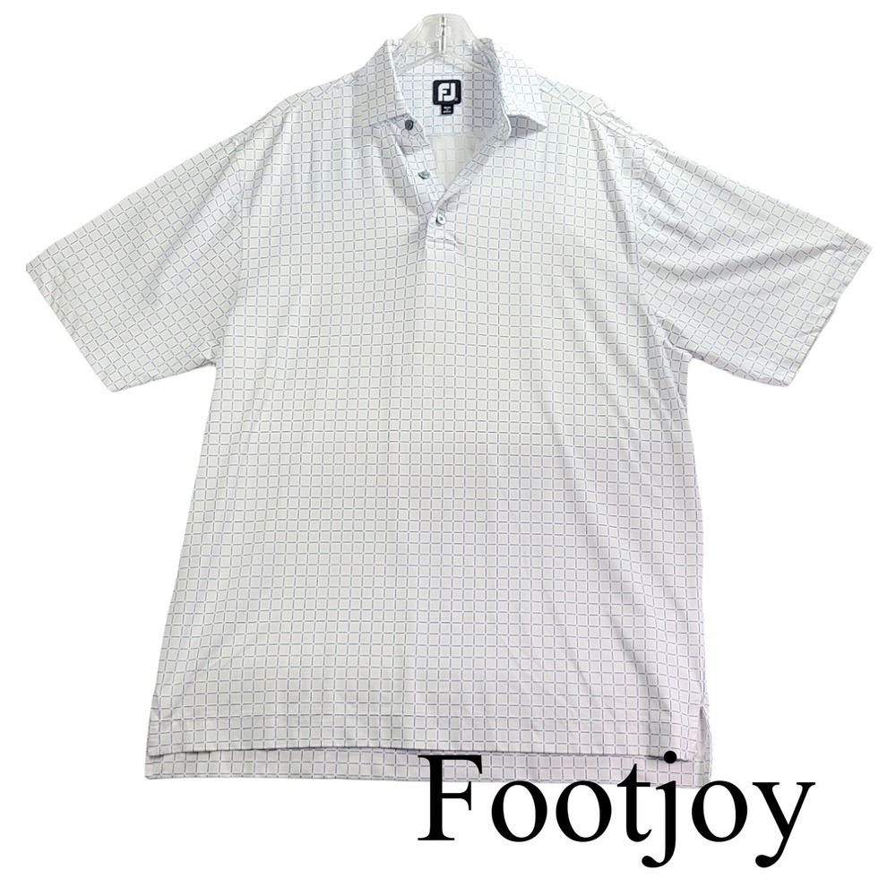FootJoy Mens Windowpane Check Golf Polo Shirt Blue White SKU 25661 Size Large
